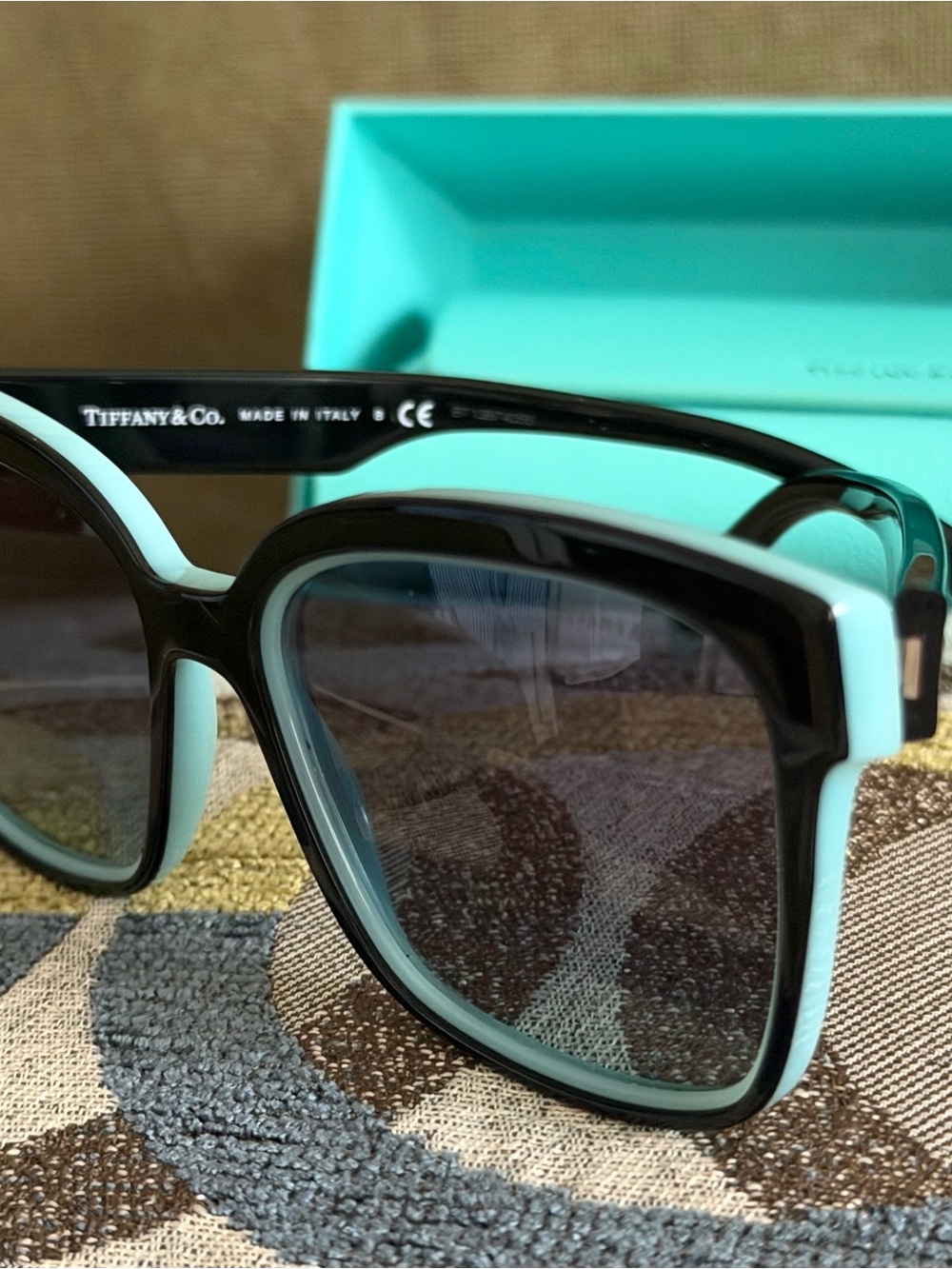 Tiffany & Co. Women’s Black and Tiffany Blue Two-Tone Sunglasses-includes COA